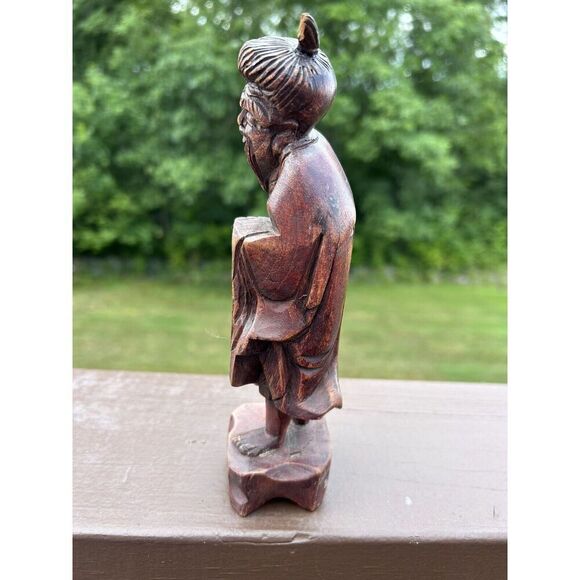 Vintage Antique Chinese Taiwan Carved Wood Male Statue Figurine Netsuke - Picture 4 of 11